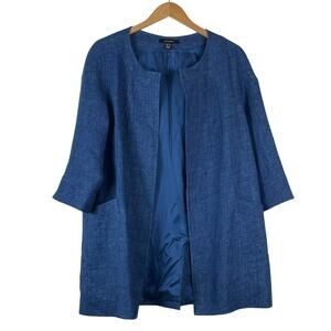 Louben Women's Cornflower Blue Open Front Jacket Blazer 100% Linen Size Medium